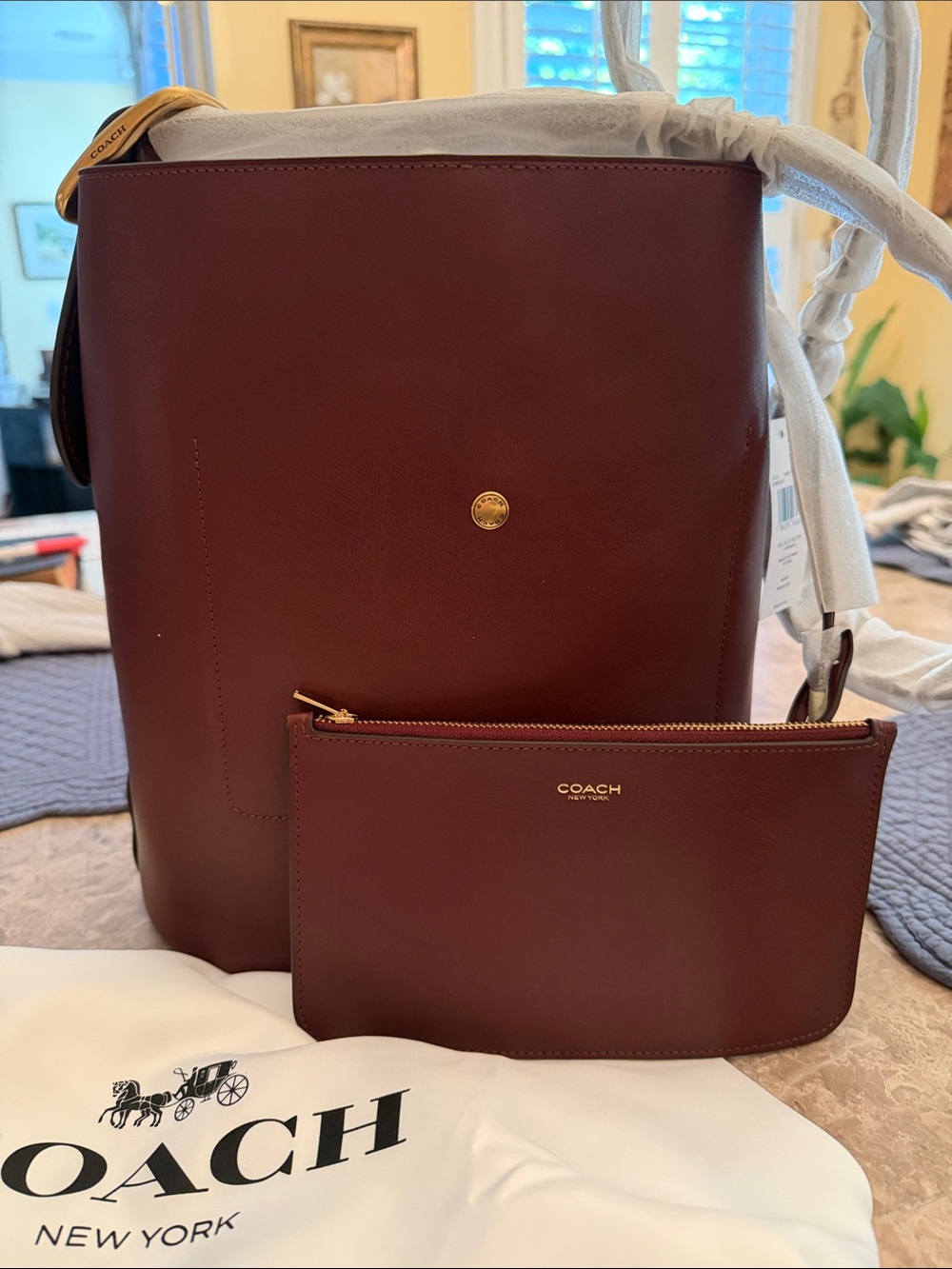 Coach Bleeker Merlot Leather Shoulder Bucket Bag with Pouch NIP with Tags